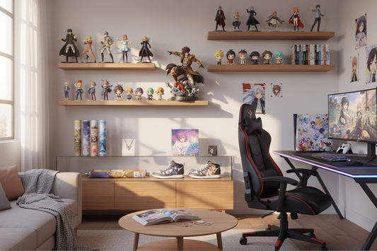 Ultimate anime fans wishlist featuring collectible figures, themed decor, and gaming setup for enthusiasts