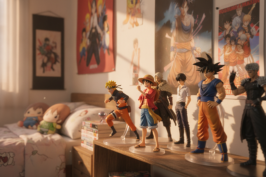Anime room decor featuring best anime Mc's figures and posters for collectors and cosplay inspiration