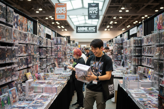 Fans shopping for exclusive collectibles at one of the best anime cons in the vendor hall